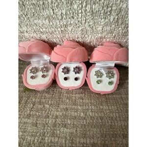 Lot Of 3 Avon 2007 Sparkling Earring Duo in Pink Rose Bud Boxes New Gifts‎